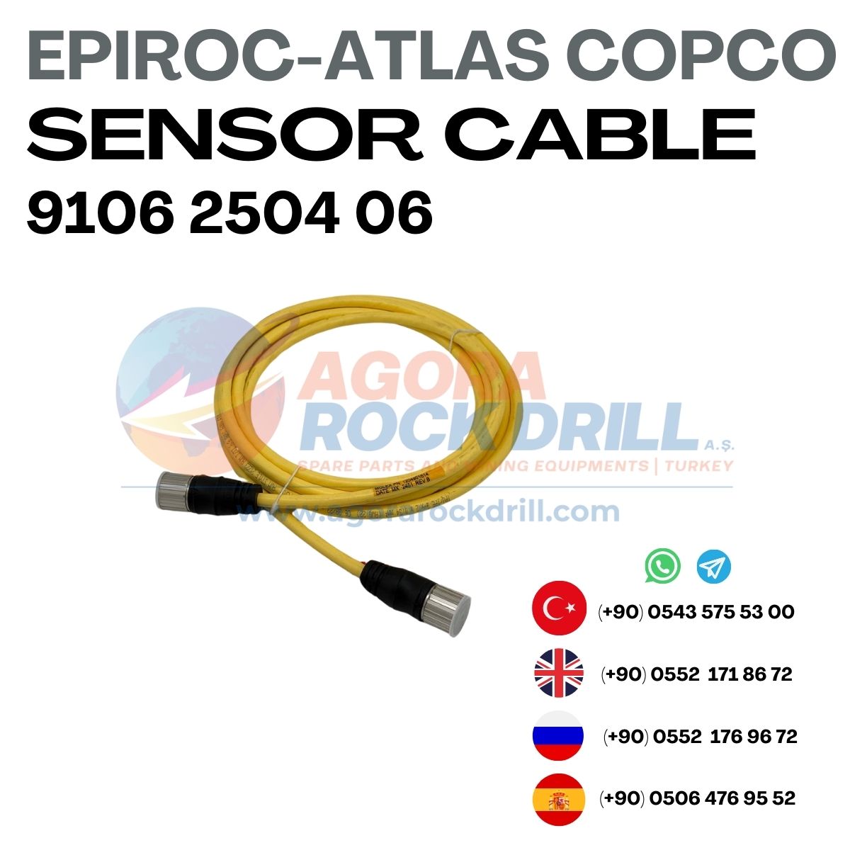 Epiroc - Atlas Copco - Sensor Cable - 9106 2504 06 - 9106250406 - 9106-2504-06 
