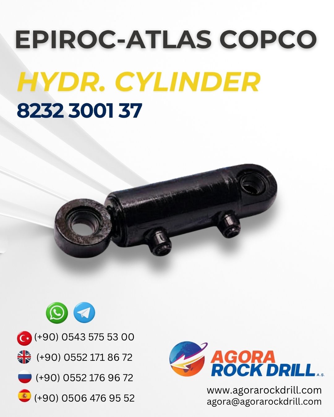 Epiroc - Atlas Copco - Hydraulic Cylinder - 8232 3001 37 - 8232300137 - 8232-3001-37