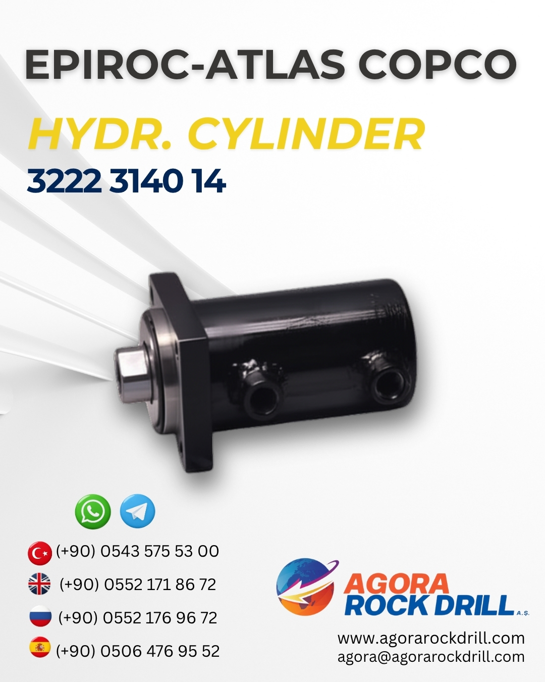 Epiroc - Atlas Copco - Hydraulic Cylinder - 3222 3140 14 - 3222314014 - 3222-3140-14