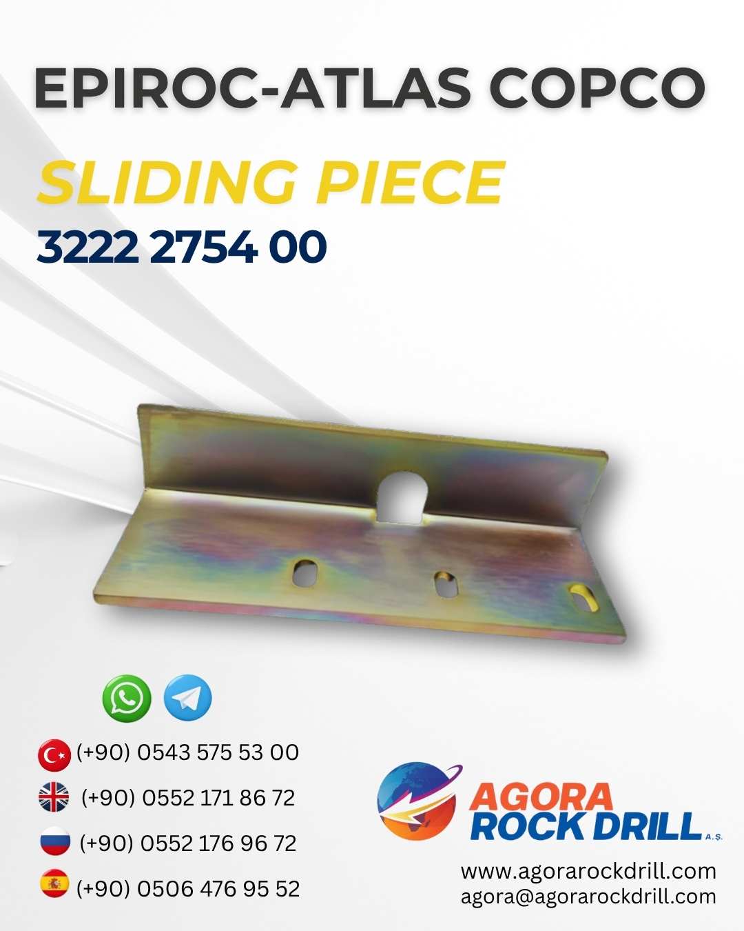 Epiroc - Atlas Copco - Sliding Piece - 3222 2754 00 - 3222275400 - 3222-2754-00