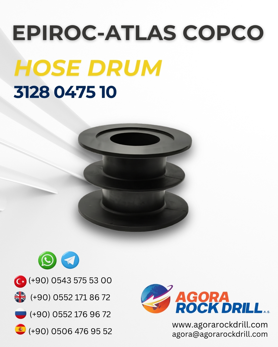 Epiroc - Atlas Copco - Hose Drum - 3128 0475 10 - 3128047510 - 3128-0475-10