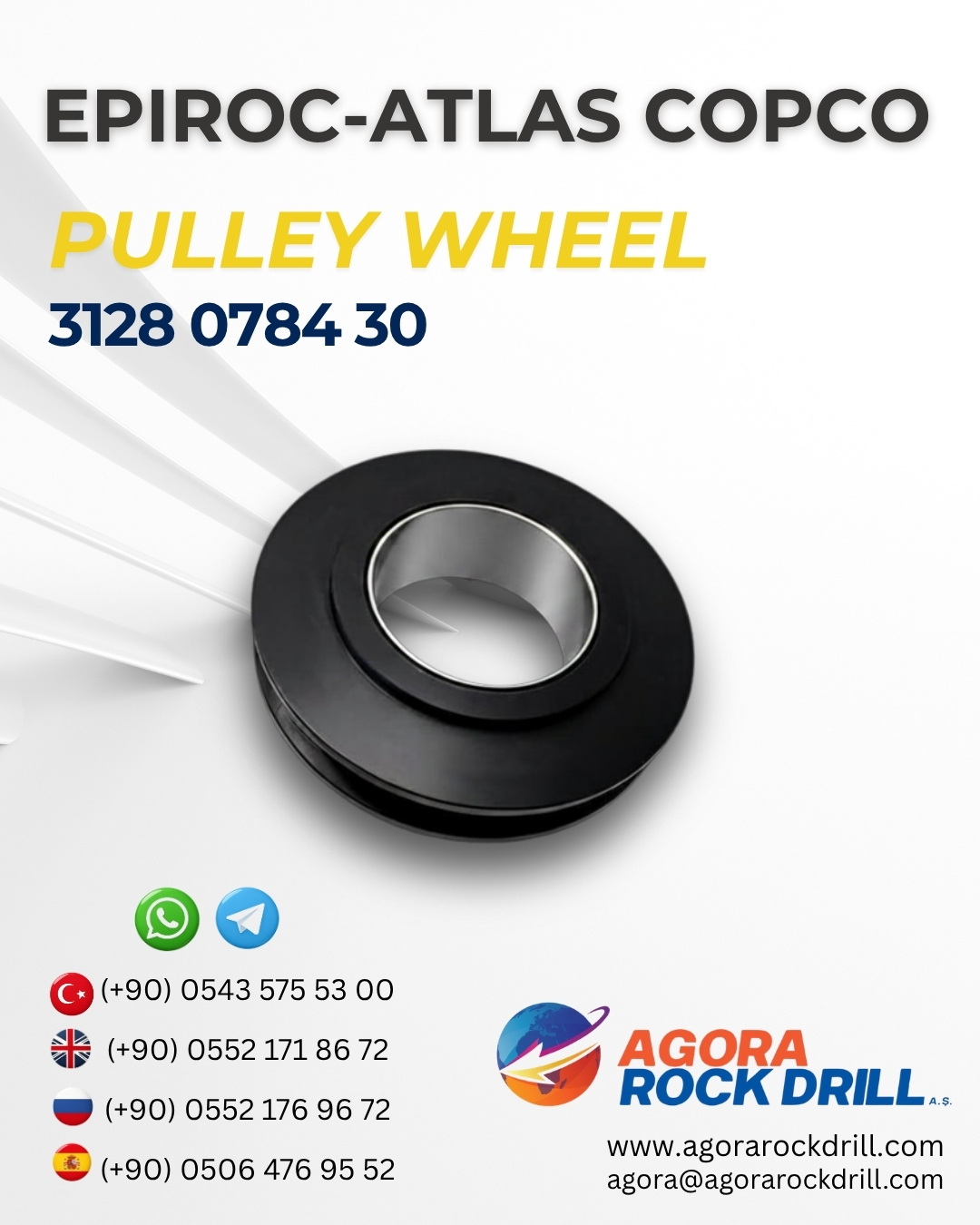 Epiroc - Atlas Copco - Pulley Wheel - 3128 0784 30 - 3128078430 - 3128-0784-30