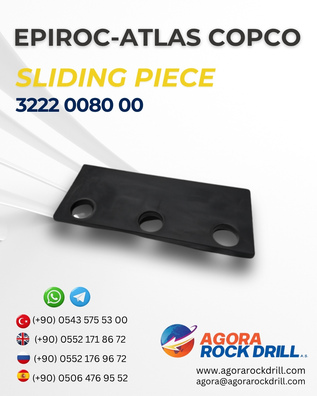 Epiroc - Atlas Copco - Sliding Piece - 3222 0080 00 - 3222008000 - 3222-0080-00