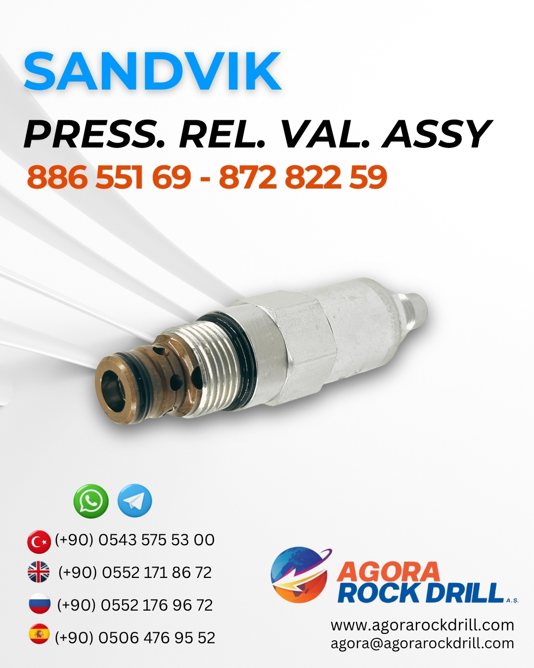 Sandvik - Pressure Relief Valve Assy - 886 551 69 - 87282259 / 886 551 69 - 87282259