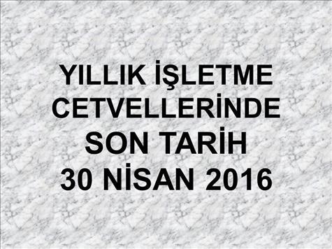 Son Tarih: 30 Nisan 2016