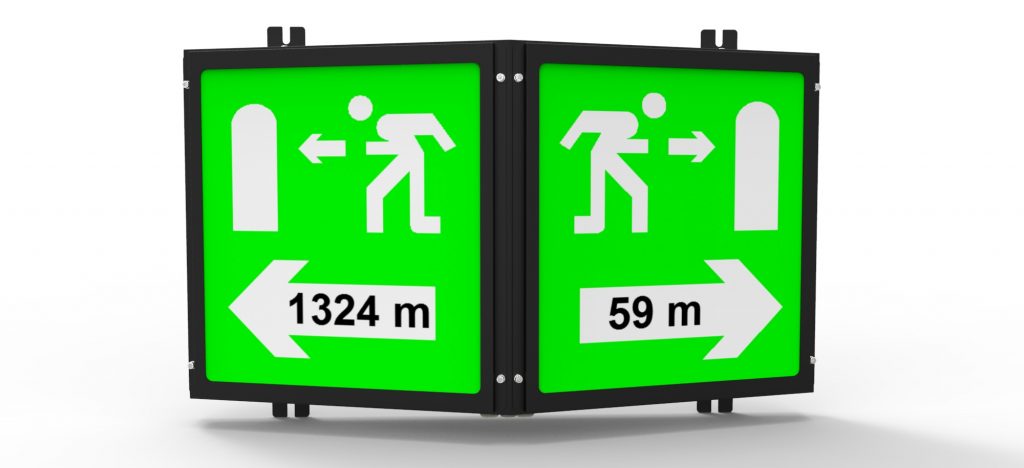EMERGENCY DIRECTION AND ESCAPE DISTANCE FIXTURES