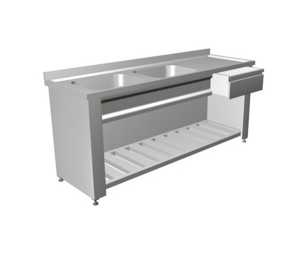 double sink workbench with grill drawer