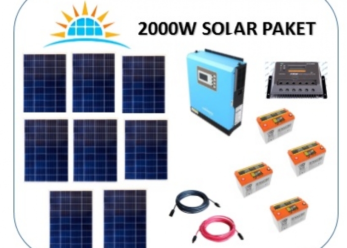 2000W Solar Paket - Lamba, Şarj, Uydu ve TV, Buzdolabı, Ev Aletleri, Çamaşır Makinesi,Su Pompası