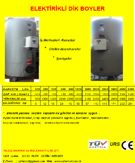 Öztermal Elektrikli Dik Boyler