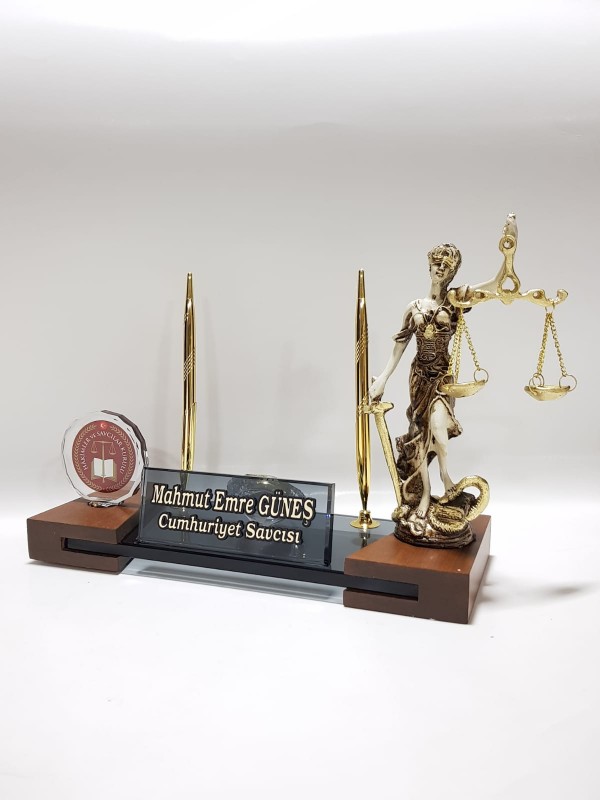 Table Name Holder with Justice Figure and HSK Logo