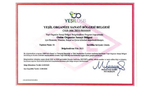 OSTİM OSB, Gümüş Seviye’de “Yeşil OSB” oldu