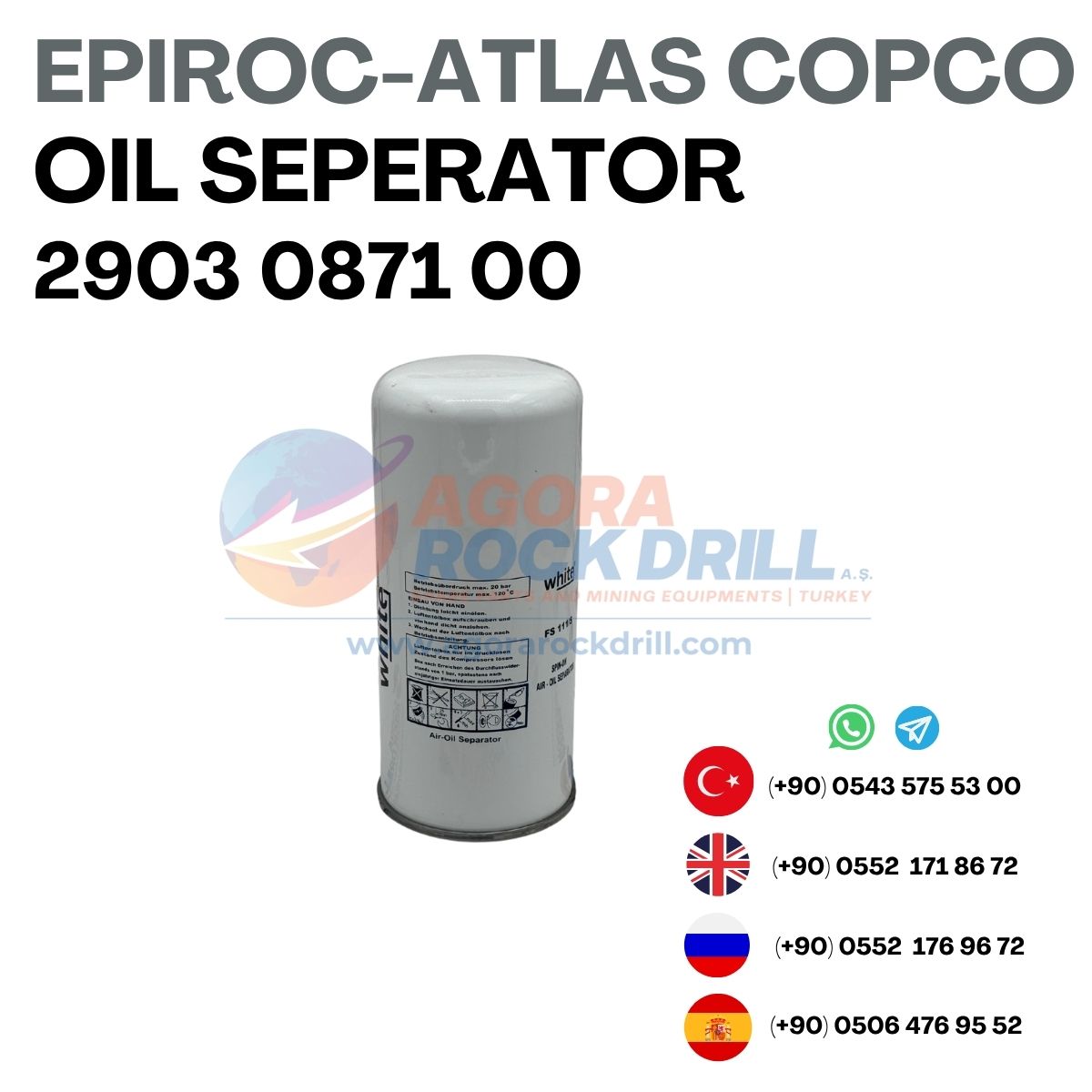 Epiroc - Atlas Copco -  Oil Seperator - 2903 0871 00 - 2903087100 - 2903-0871-00