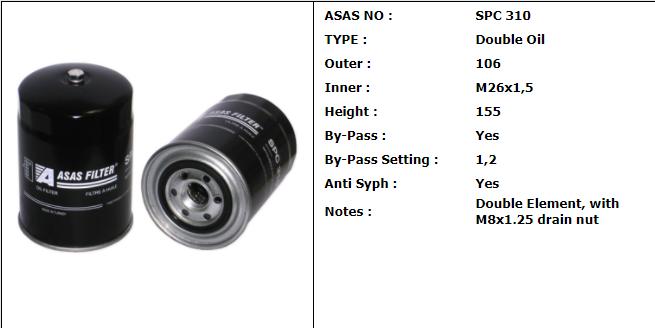 ASAŞ FİLTRE SPC 310 YAĞ FİLTRESİ