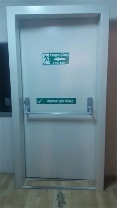 Fire door with panic bar and lock.