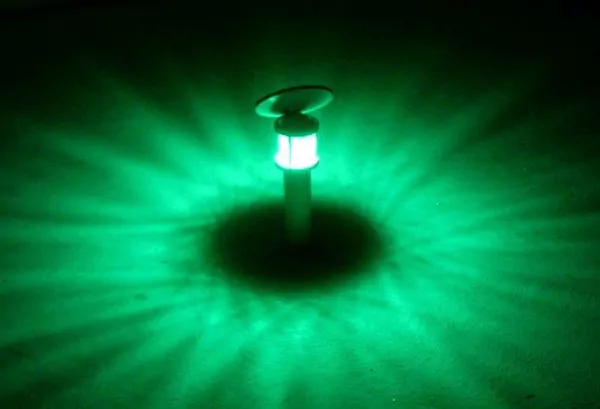 Solar-powered lawn lighting.