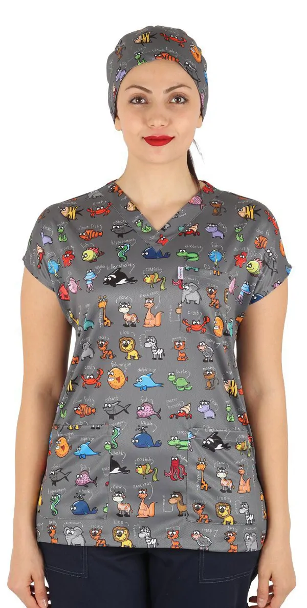 Animal Kingdom Patterned Women's Surgical Top