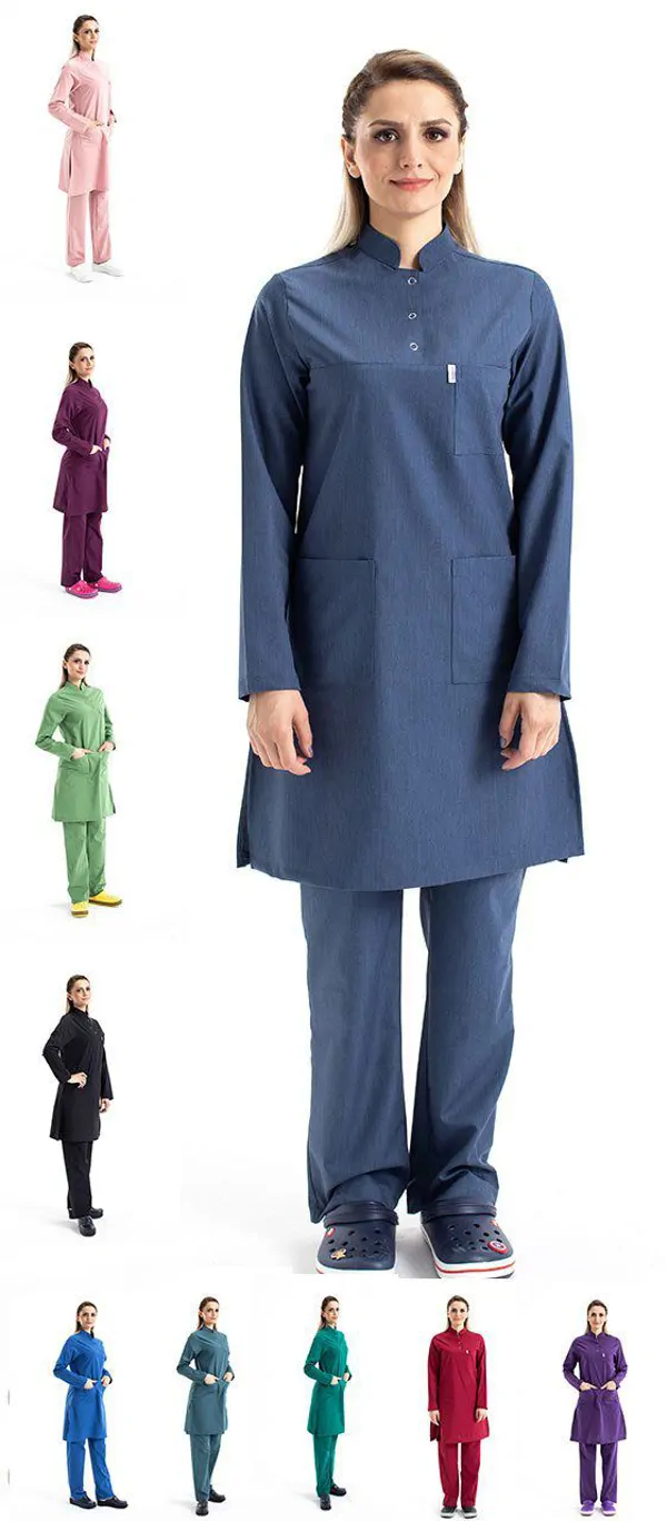 Hijab Nurse Uniform, Mandarin Collar, Terry Cotton Set Tst03